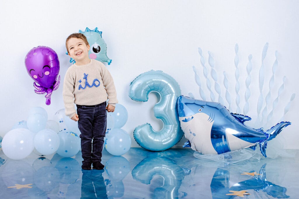 Reportaje de cumpleaños en estudio con temática marina